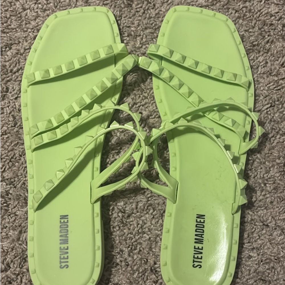 Steve Madden Green Slide Sandals with Studded Straps